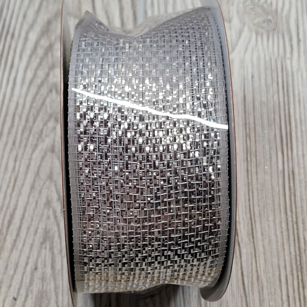 Hobby Lobby Christmas Deco Mesh Ribbon Silver 2.5 Inch x 60 Feet Metallic Woven